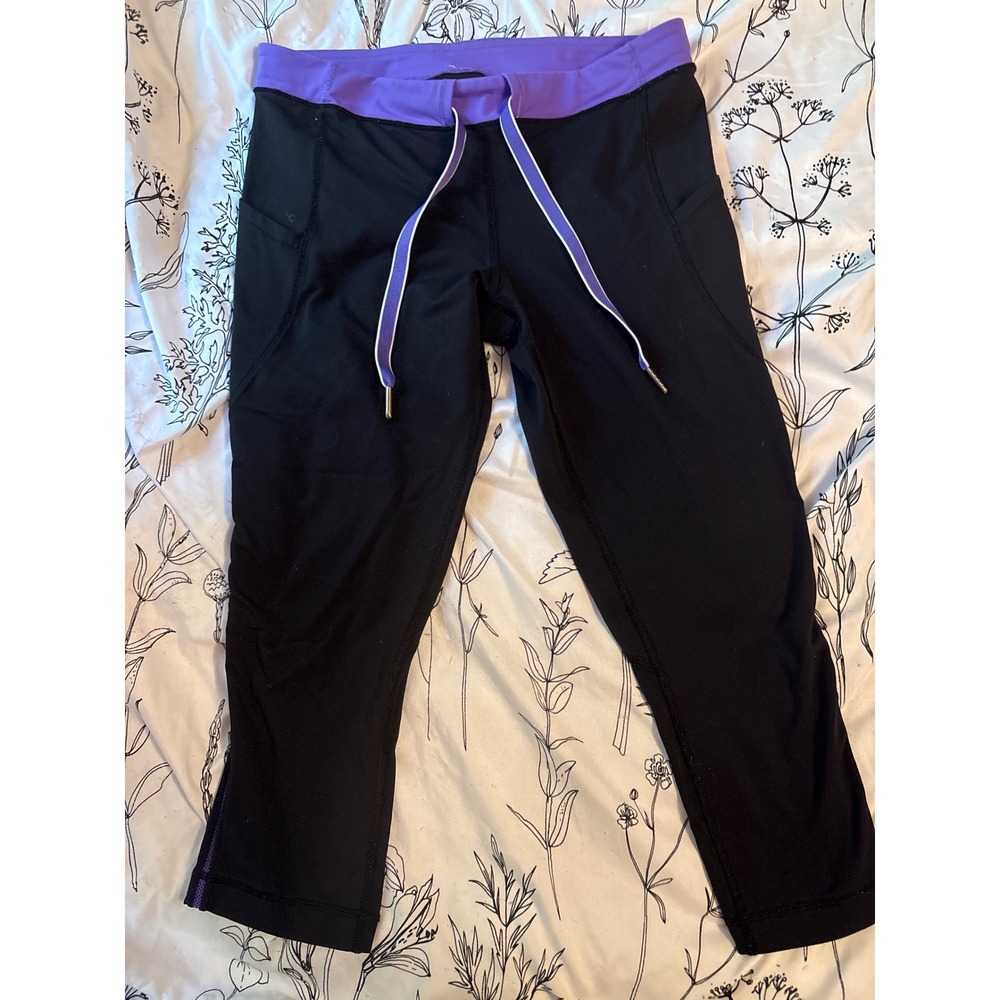 Lululemon Black & Purple Beach Runner Cropped 21" Leggings, Size 6